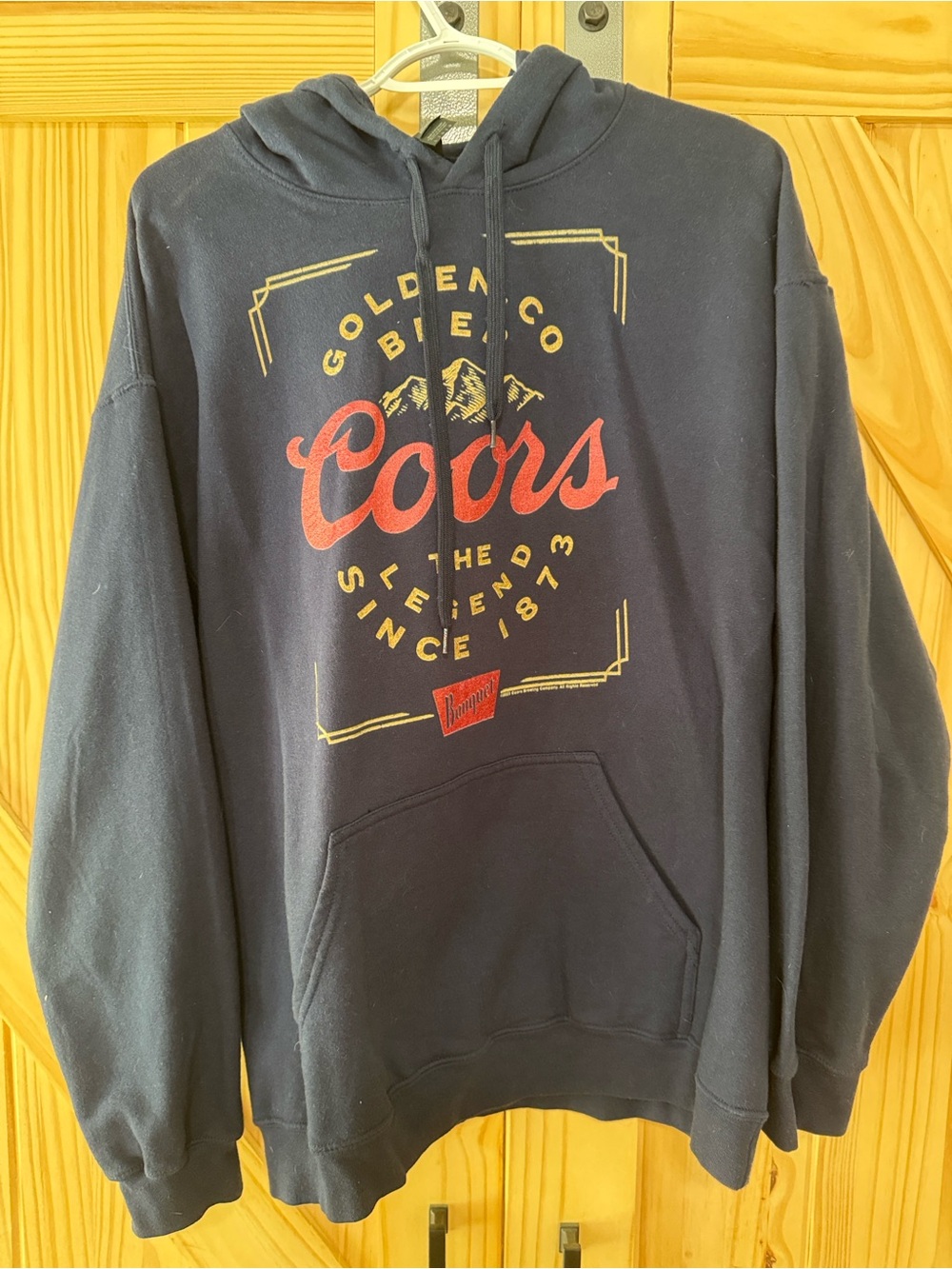 Gildan Navy Blue Coors Graphic Hoodie with Red & Gold Print